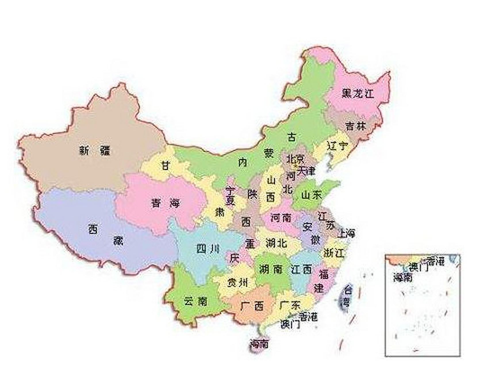 我国省级行政区记忆口诀: 京津沪渝直辖市,蒙宁新藏桂自治.