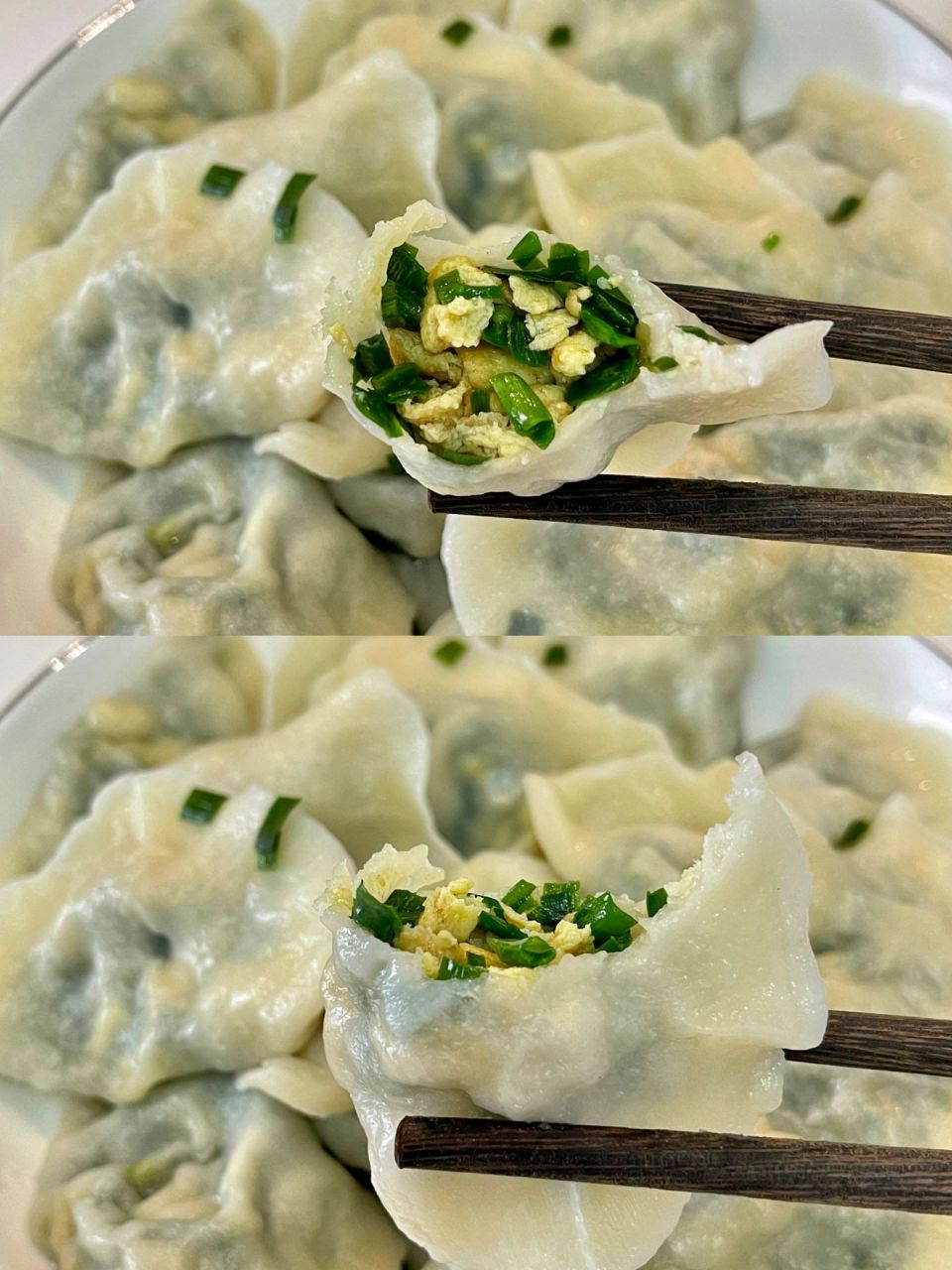 就爱这一口|韭菜鸡蛋饺子|||蒸一半煮一半,煮的饺子一口一个太香啦!