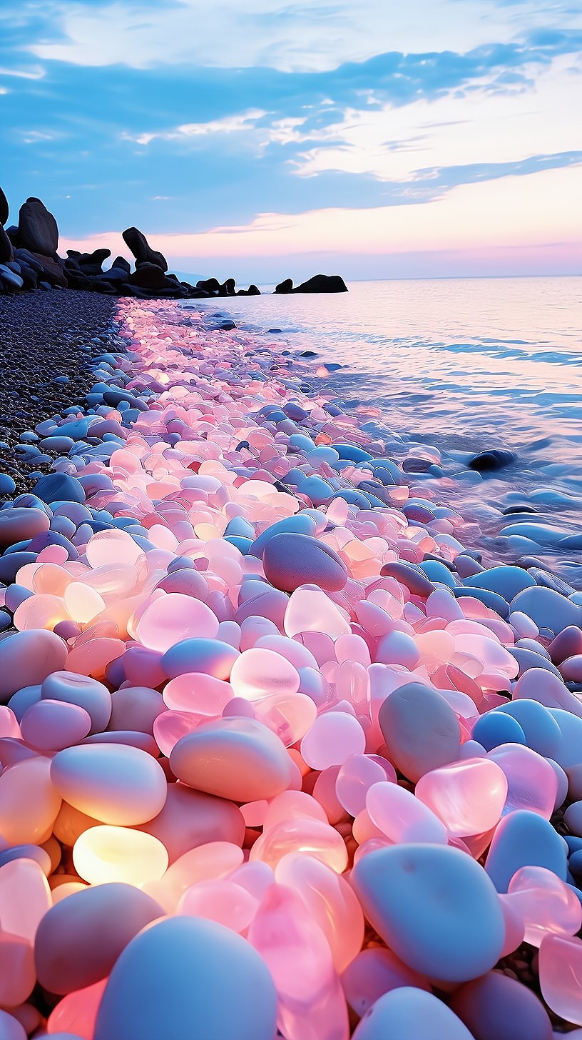 推荐高清壁纸:色彩斑斓的爱心卵石装点沙滩