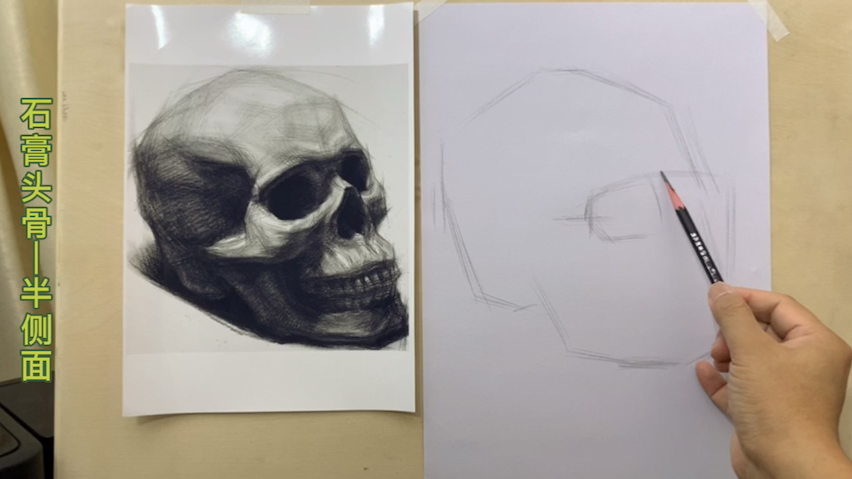 素描石膏头像——头骨构图起形步骤(教学讲解与示范)
