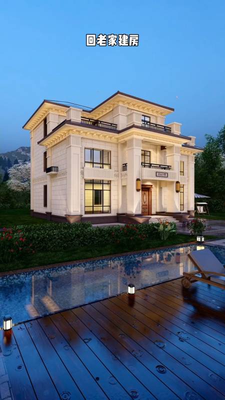 农村别墅回老家建房推荐这款豪华大气的新中式三层别墅开间14米6进深