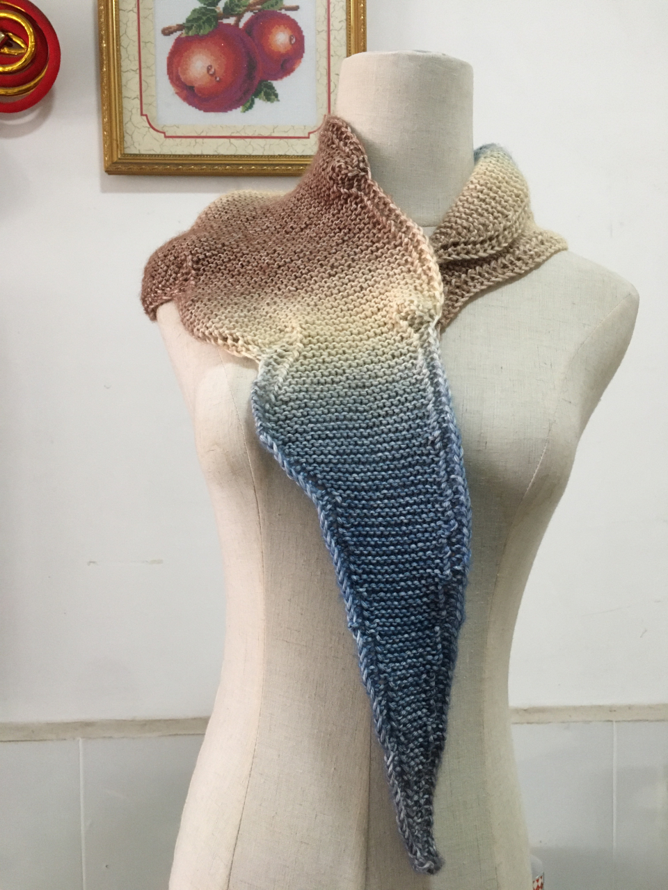 三角搓板针披肩 主体都是编织的搓板针