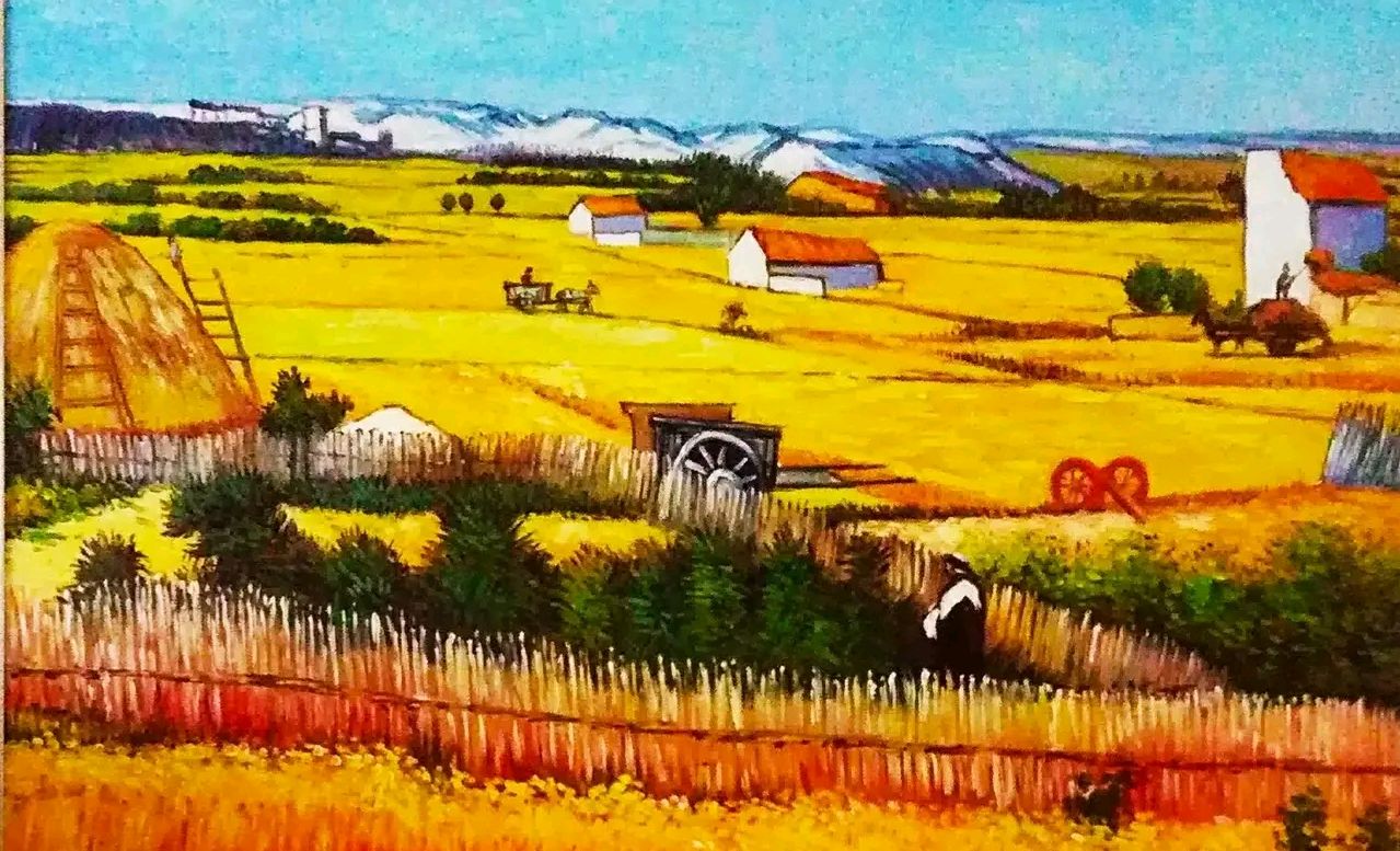 一天,我在罩柒油画《丰收的麦田》时突发奇想,罩柒诗歌如何?