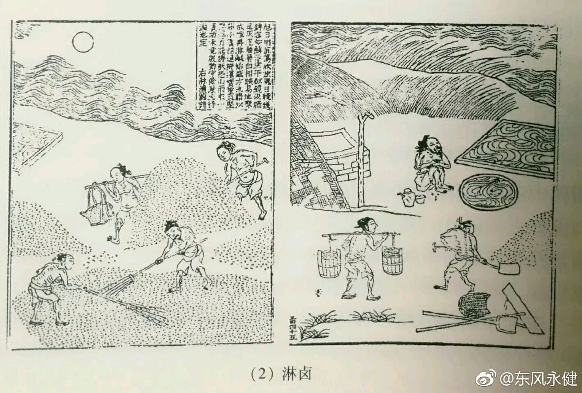基本工序为:引潮浸渍,铺设草灰于摊场,经过日晒,收取土卤,再以海水灌