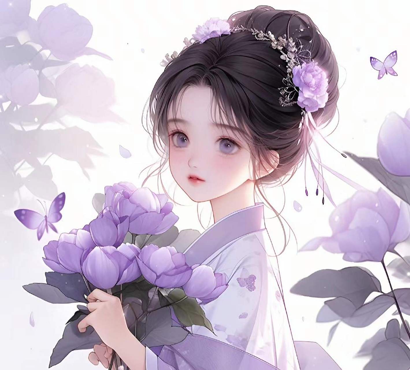 紫色魅惑绝美国风mm微信图像拿走不谢[鲜花]