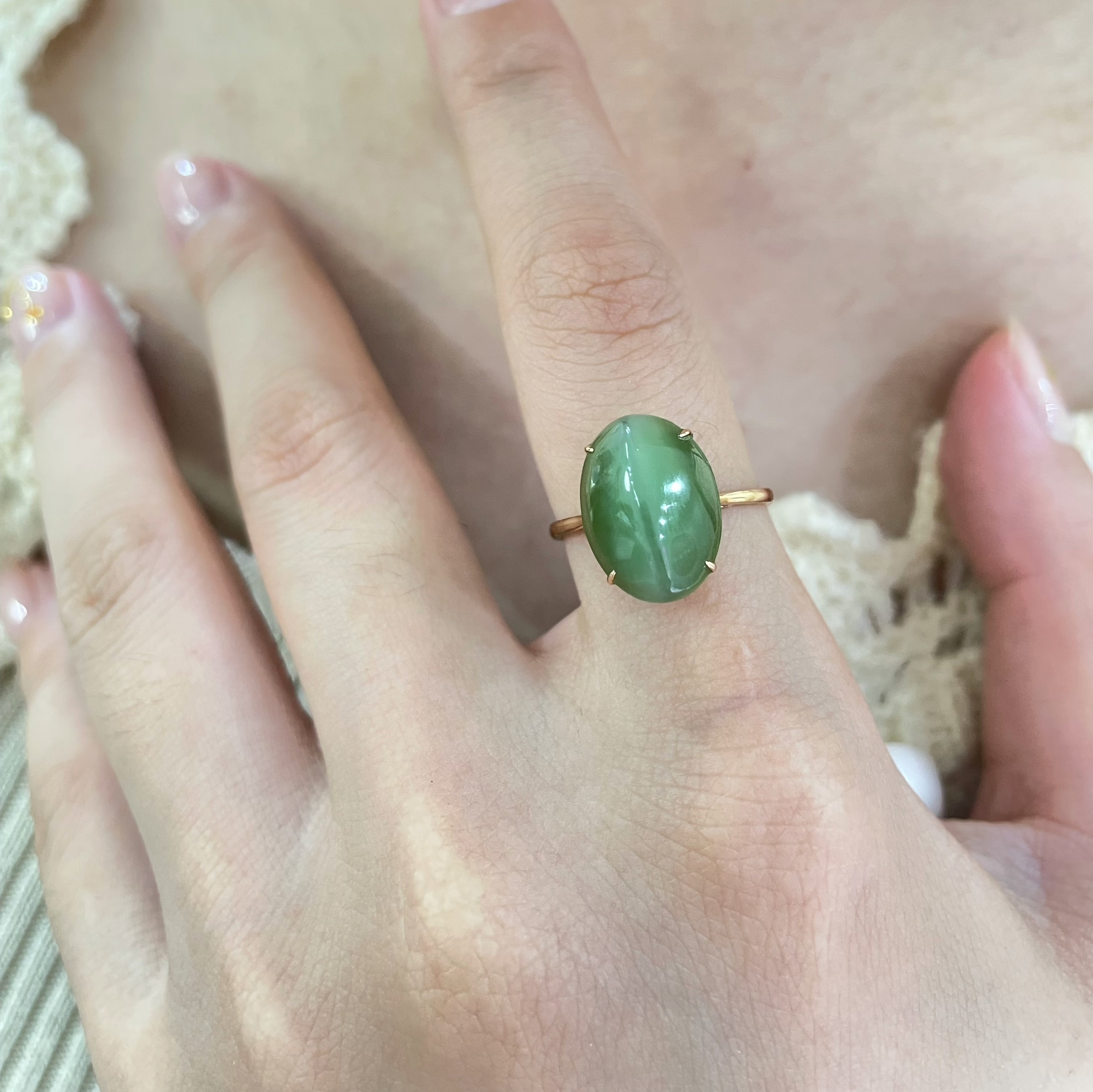 粉青猫眼戒指高货