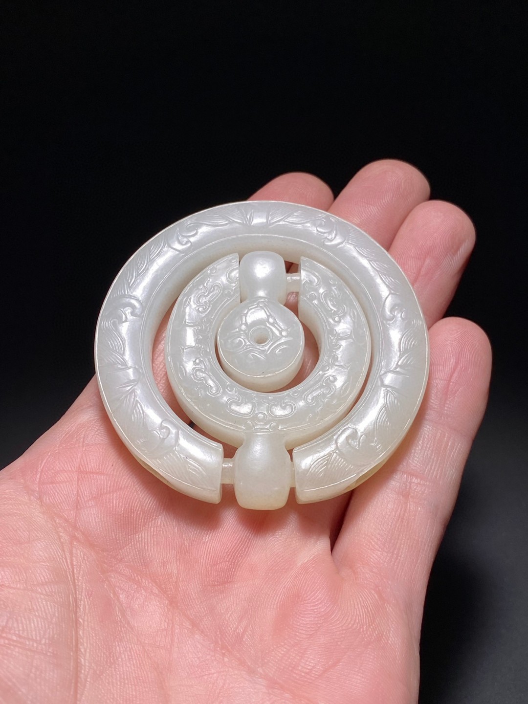 清乾隆 和田玉籽料 白玉 北斗图 三连环 玉佩 挂件