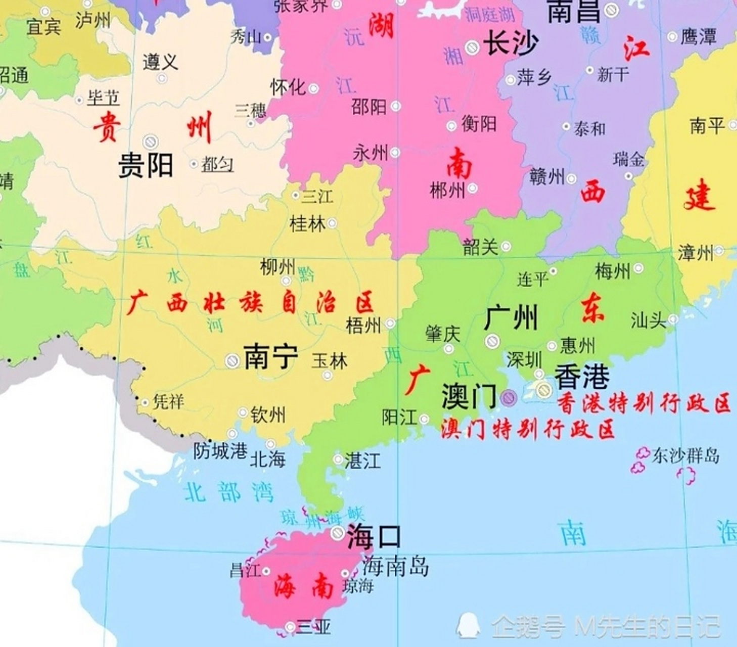两湖两广两河山       一, 两湖指的是湖北省和湖南省,两省的分界线是