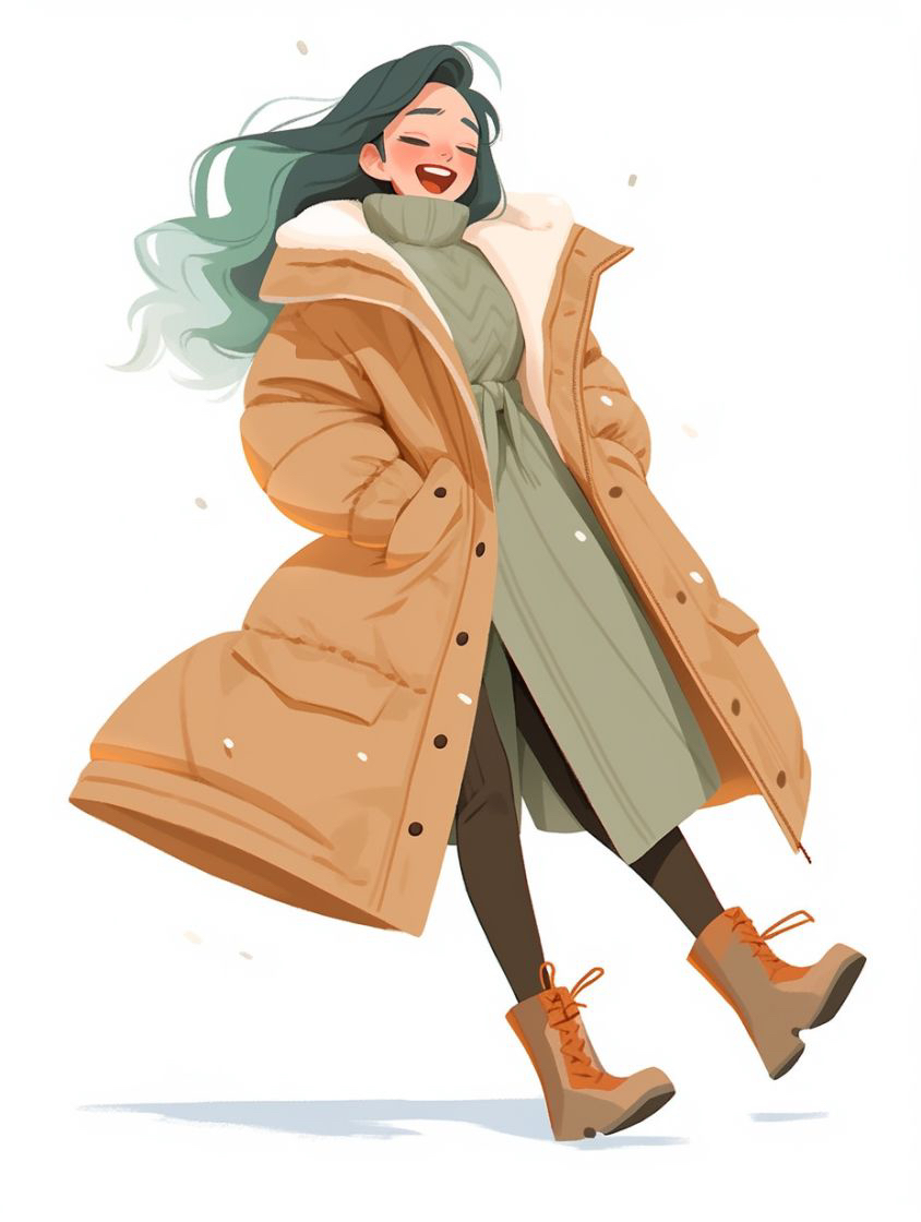 漫画女士日常生活休闲图片冬季穿棉衣卡通图哦穿羽绒服卡通图片冬季穿