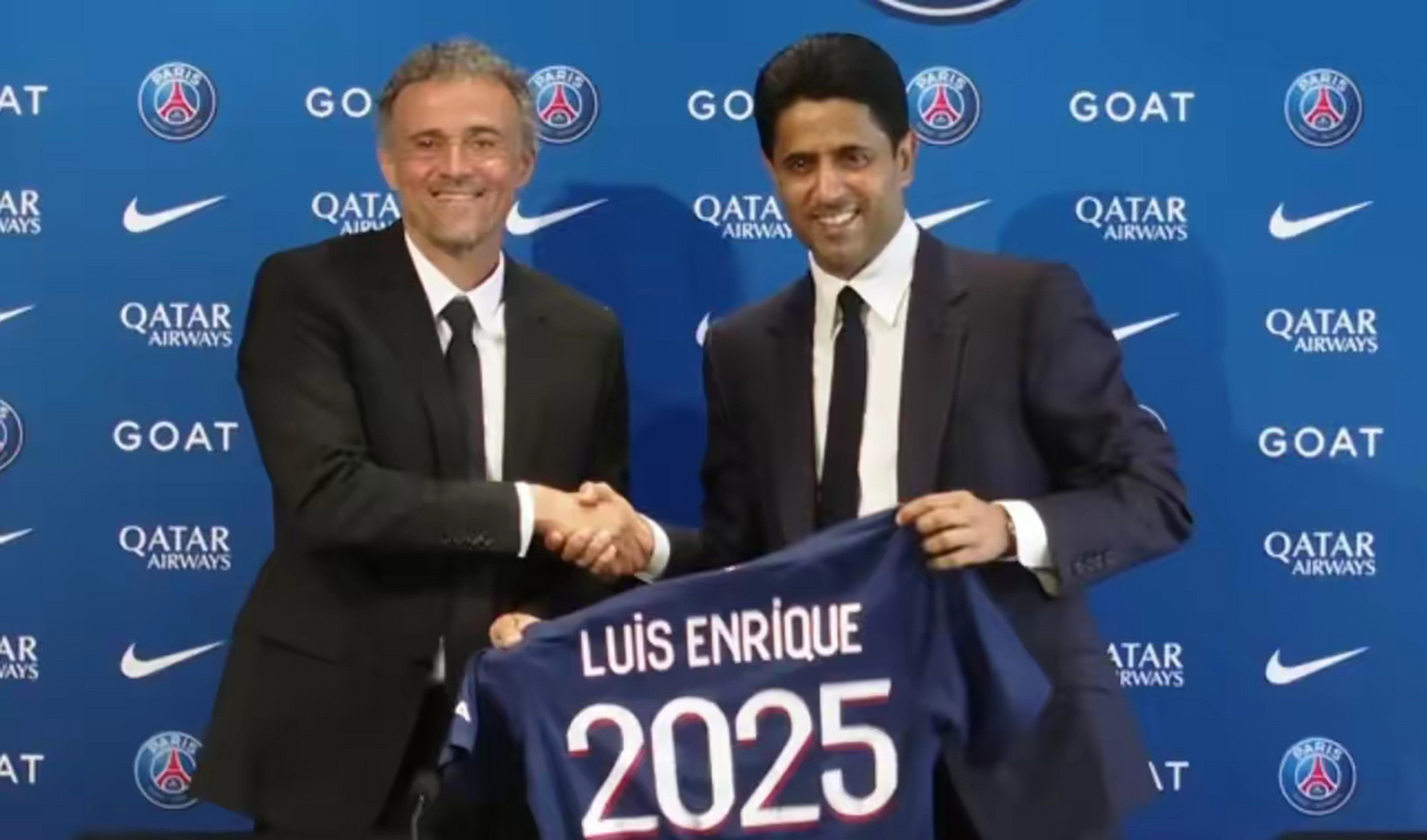 巴黎圣日耳曼老板纳赛尔于7月5日迎接新的主帅恩里克任,在新闻发布会