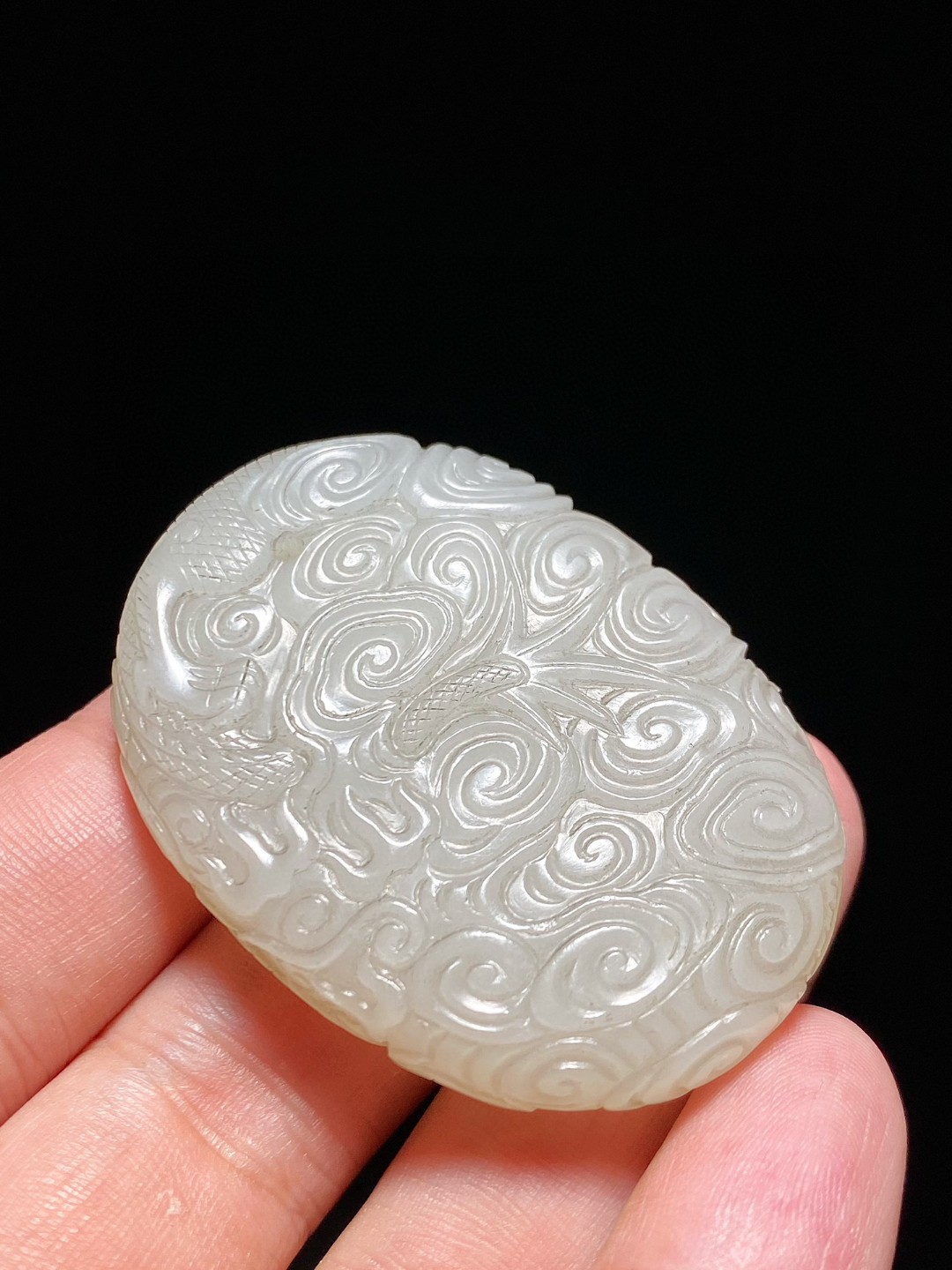 清乾隆 和田玉籽料 白玉 云龙纹 玉牌 挂件