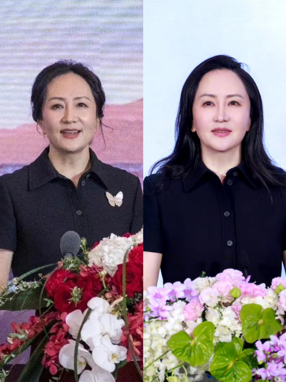 51岁孟晚舟穿搭:色不过三,戴胸针,美得优雅高级  孟晚舟作为中年女性