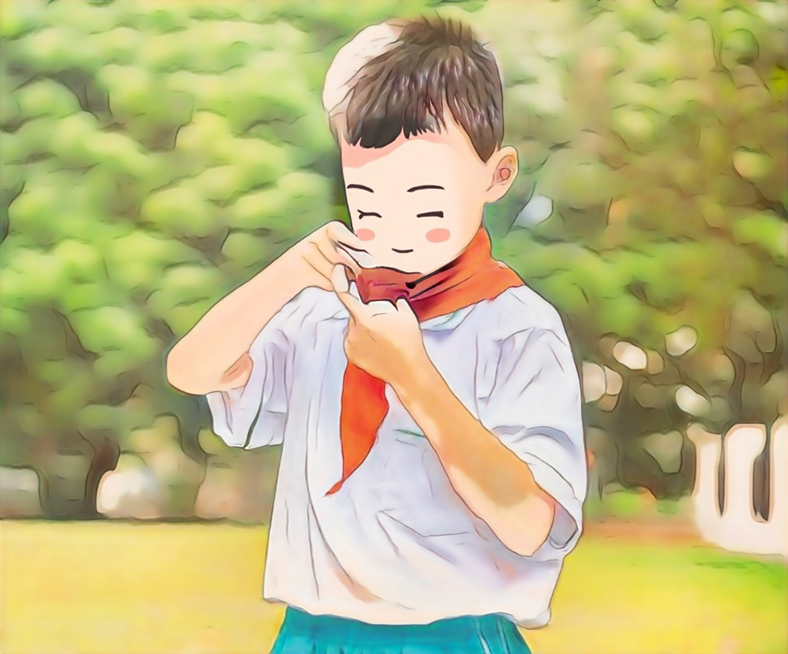 最近我观察到有些小学生红领巾的佩戴效果跟我小时候不一样了.