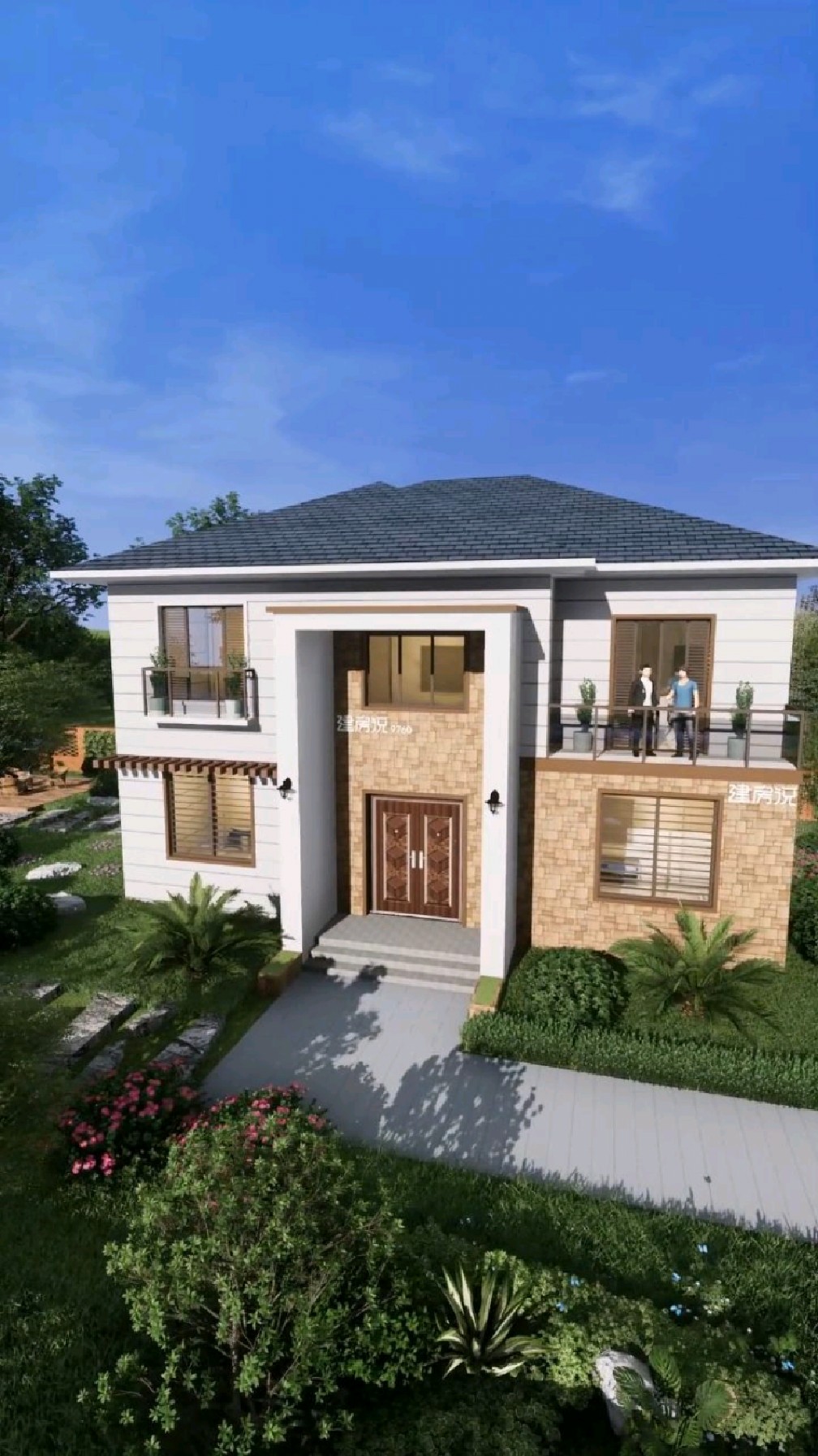 14x14米二层现代风农村自建房别墅设计