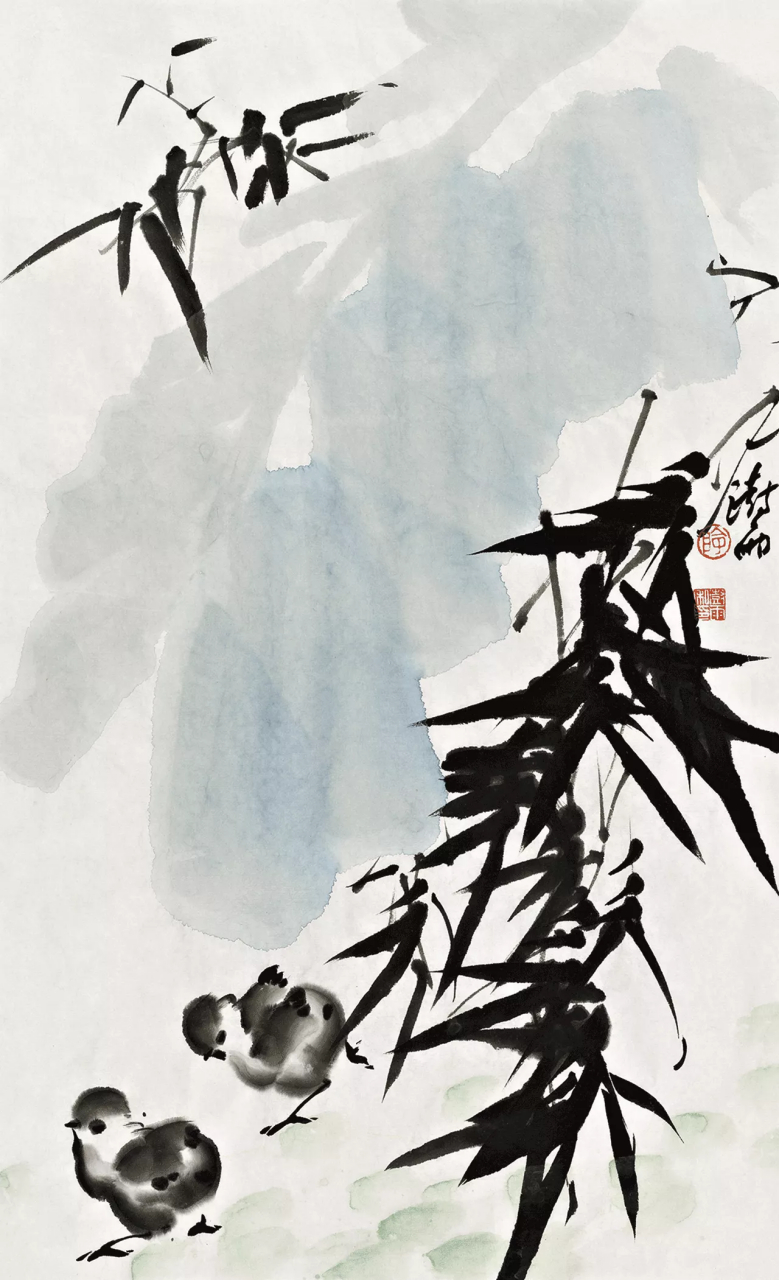 元·倪瓒  阴澍雨作品《相呼》 纸本设色-68cm×46cm-2017