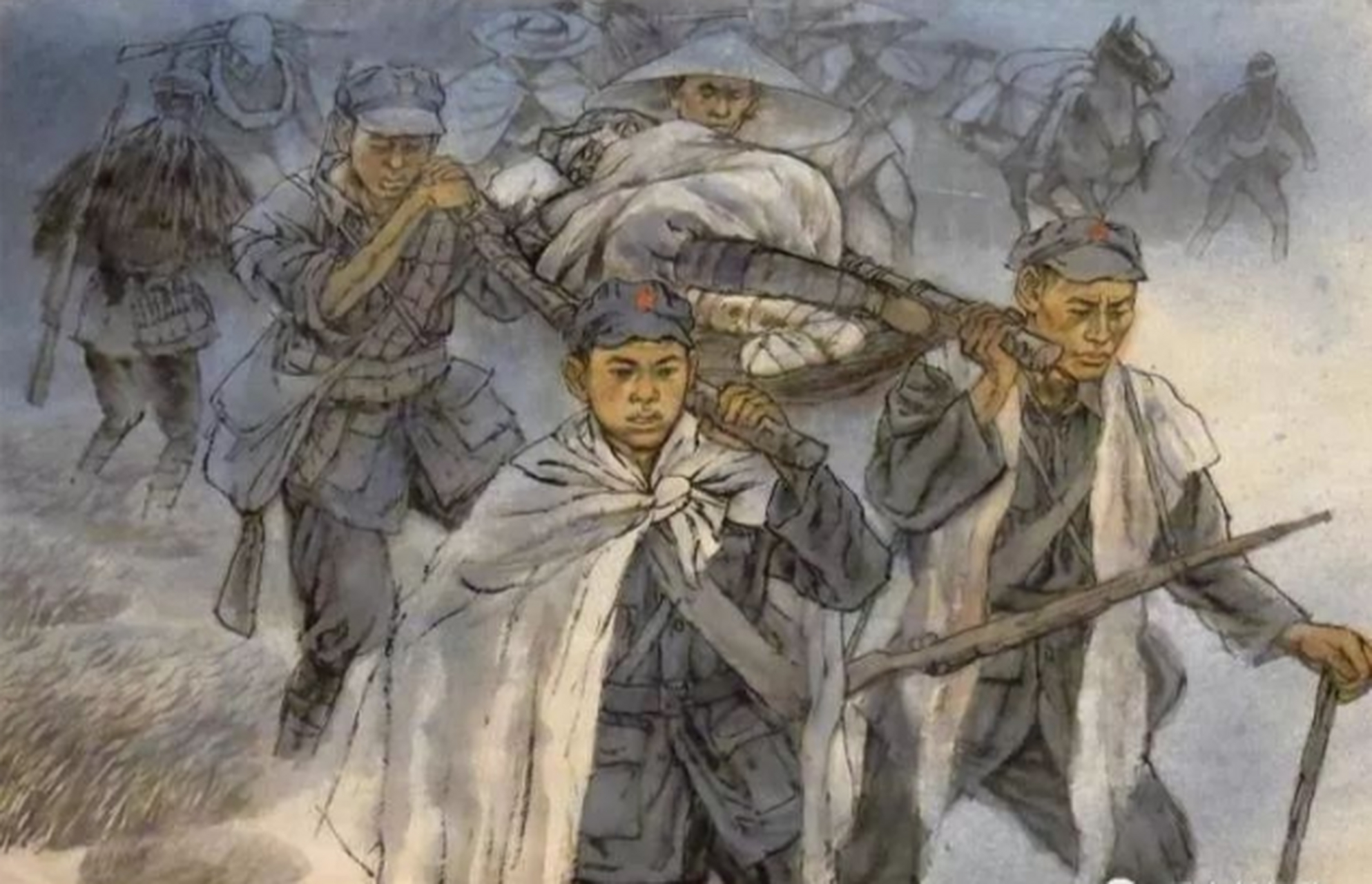 长征途中,一红军伤病员正艰难的在草地上爬行.