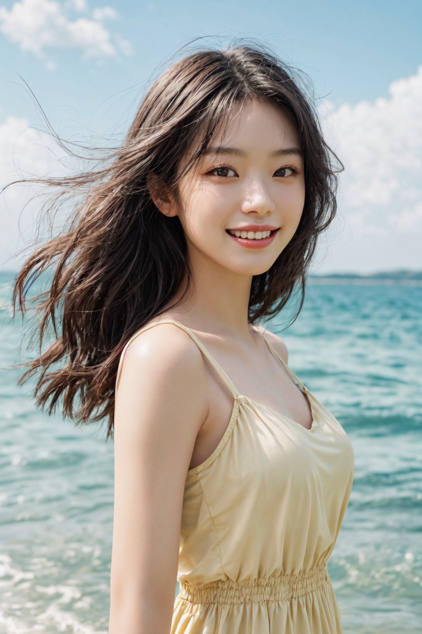 比基尼# #性感好身材# #ai共创计划# #美女# 少女穿着明黄色的裙子