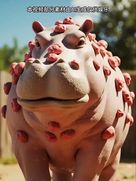 这只河马好奇怪,身上长了好多粉红疙瘩