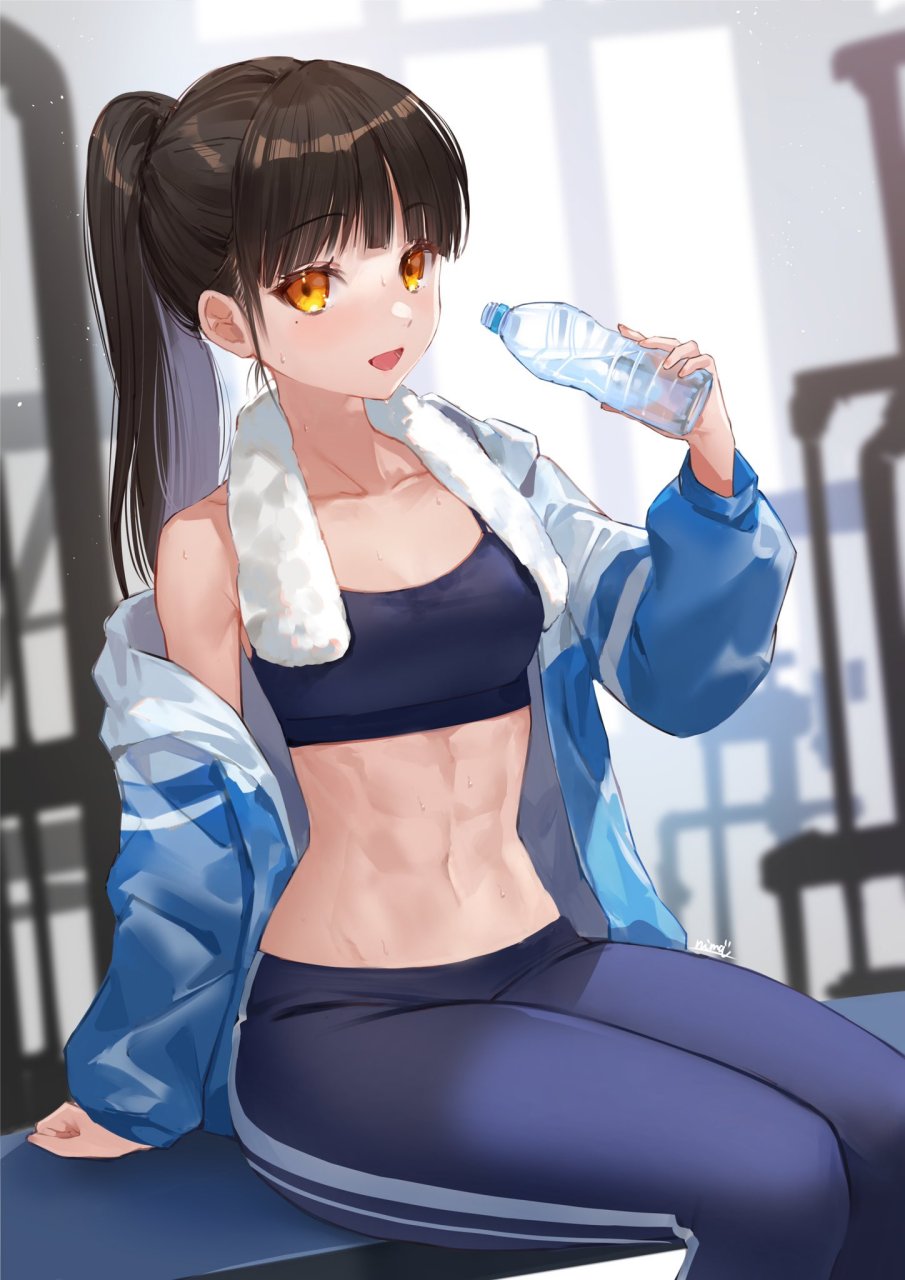 女孩子,腹肌和啤酒肚一样可爱 画师:nima #二次元# #动漫头像和壁纸