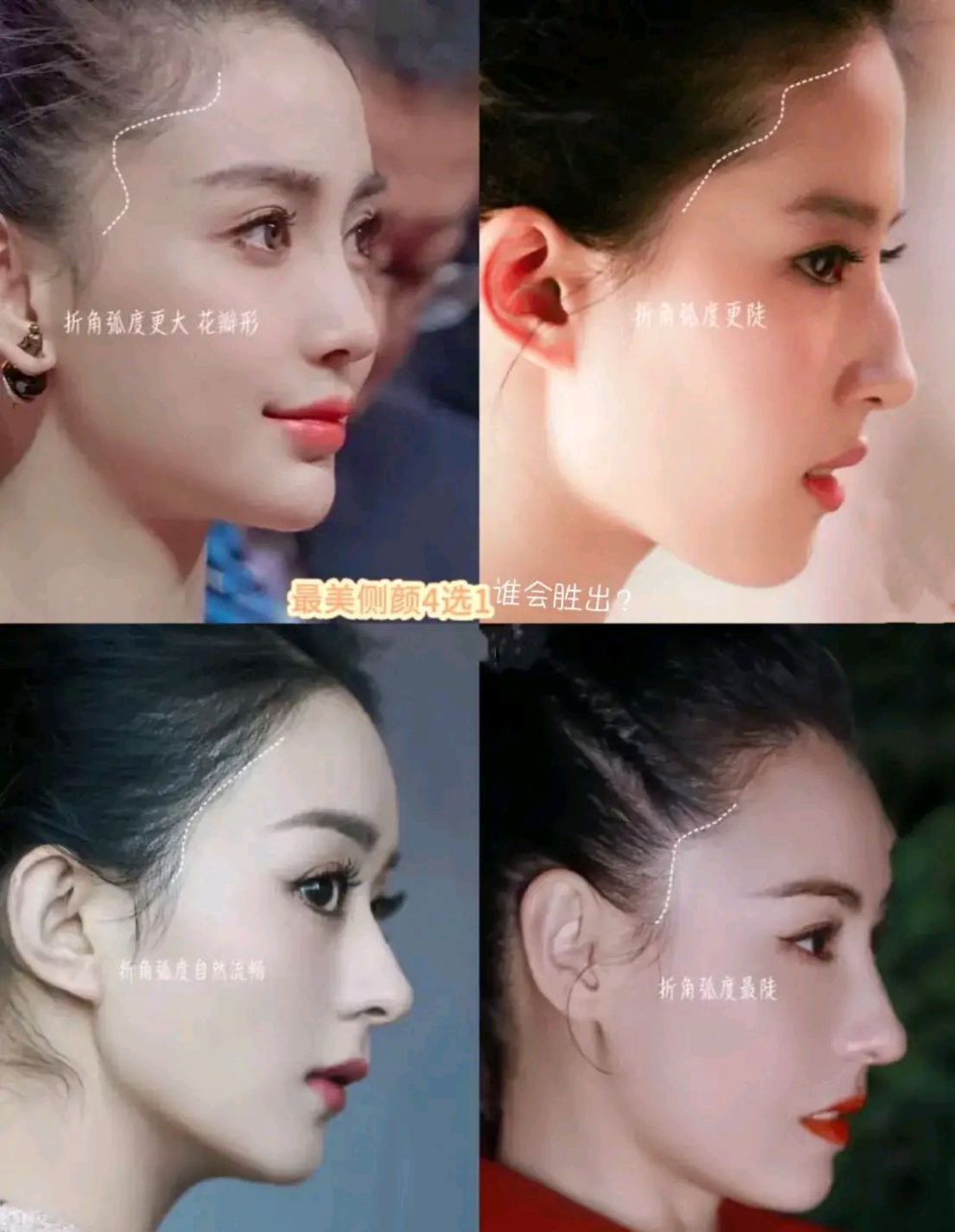 不带粉丝滤镜,单单看侧颜,很明显是赵丽颖呀,张的额头和唇形,从侧面看