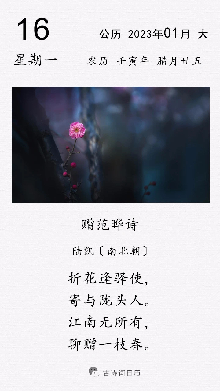 这是南北朝诗人陆凯的一首赠友诗. 陆凯,字敬风,吴郡吴县人.