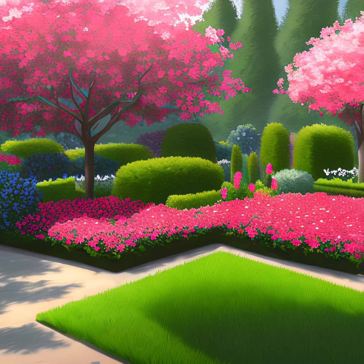 ai绘画的海棠花园～～  梦里常出现这样的海棠花园,徜徉花海,赏心悦目