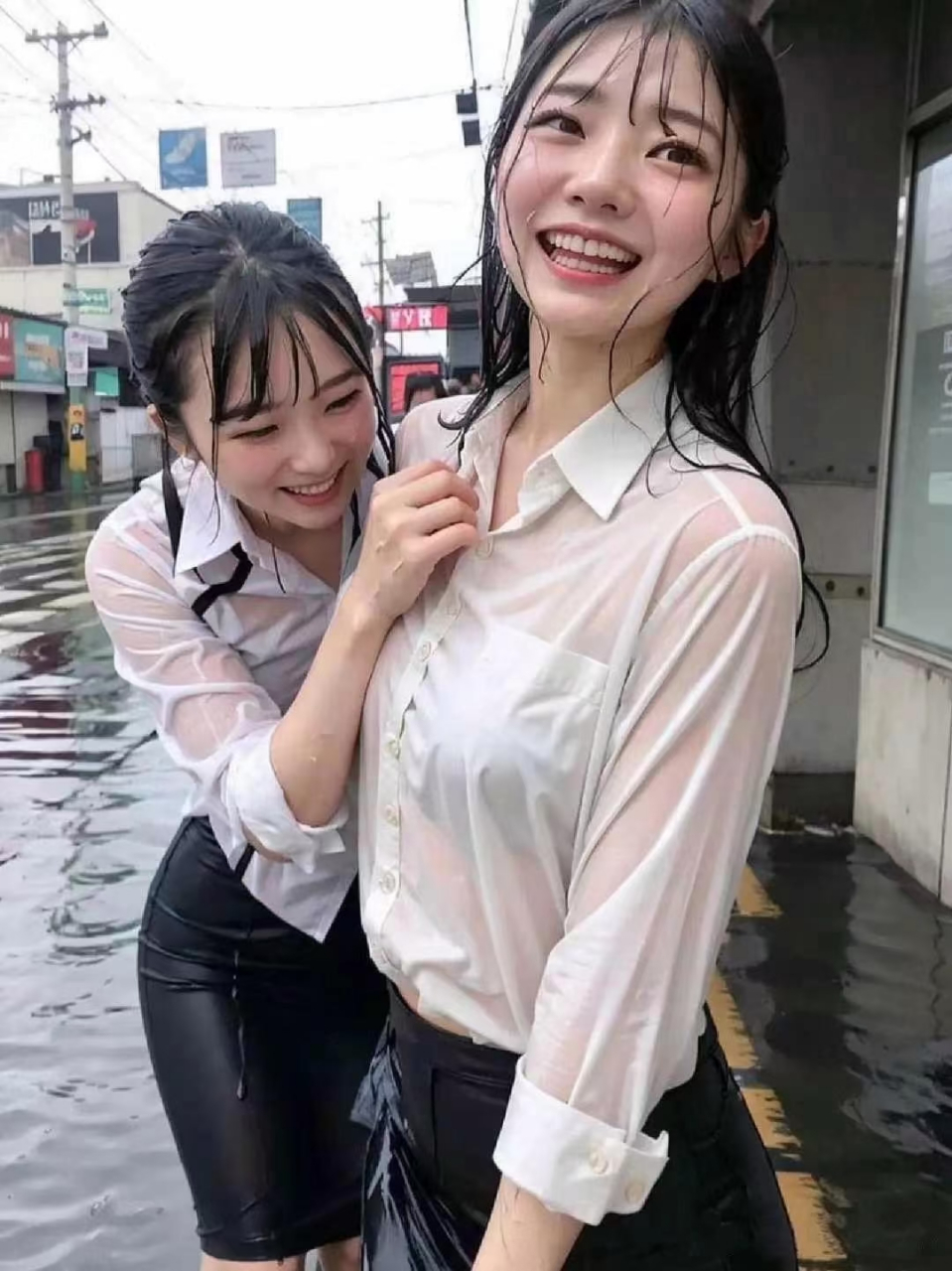 大意了,小姐姐被淋成了落汤鸡