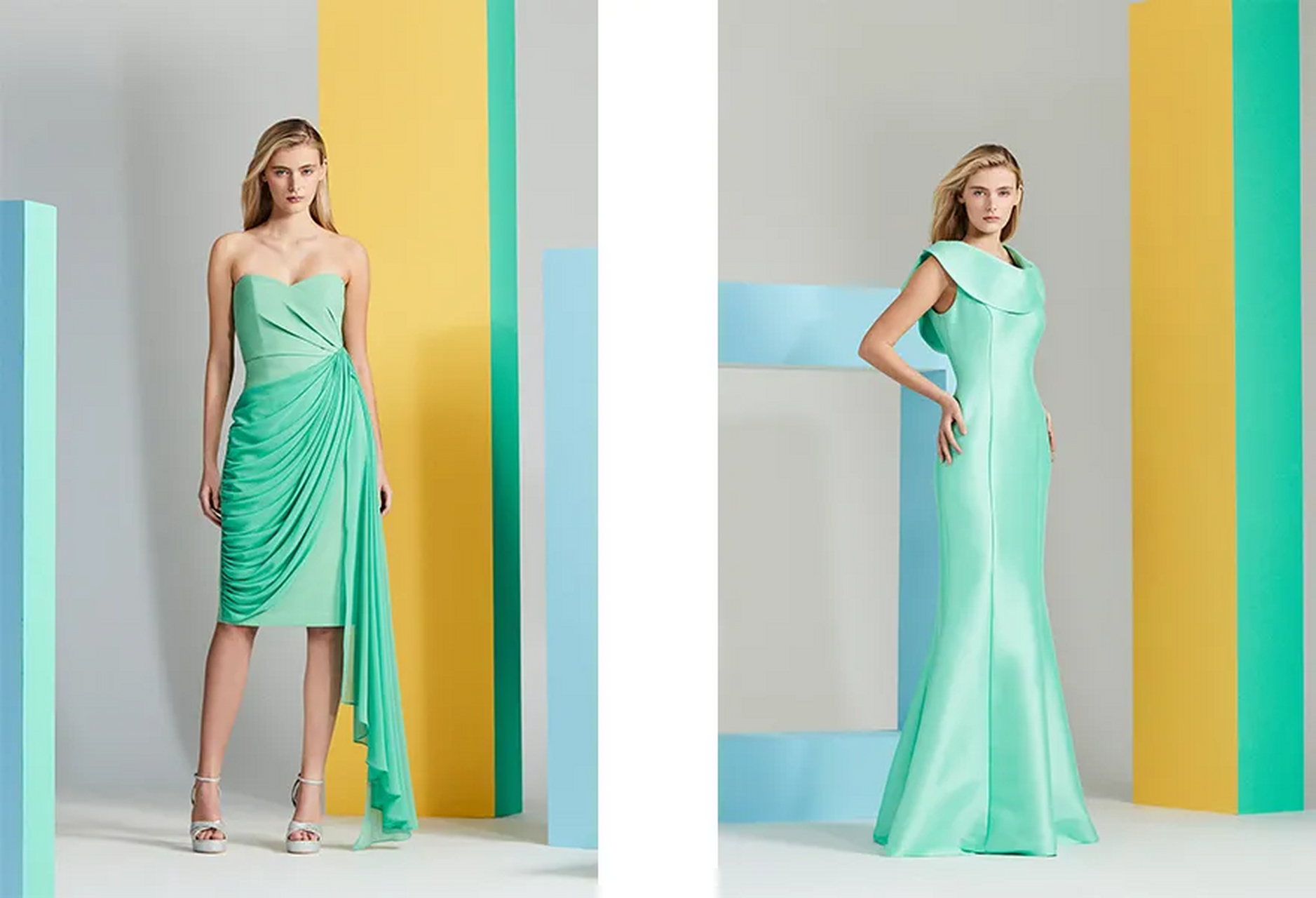 badgley mischka的2023年早秋系列服装在一些浅色调中展现出更加柔和