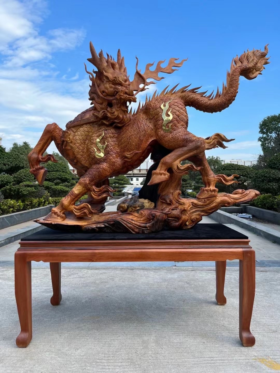 木雕工艺品麒麟献瑞根雕摆件 新品预售[玫瑰]"麒麟献瑞" 长160宽43高