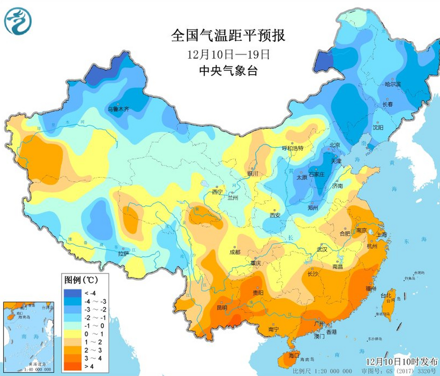 据昨日天气预报,未来一周,我国北方地区平均气温将较常年偏低1到3