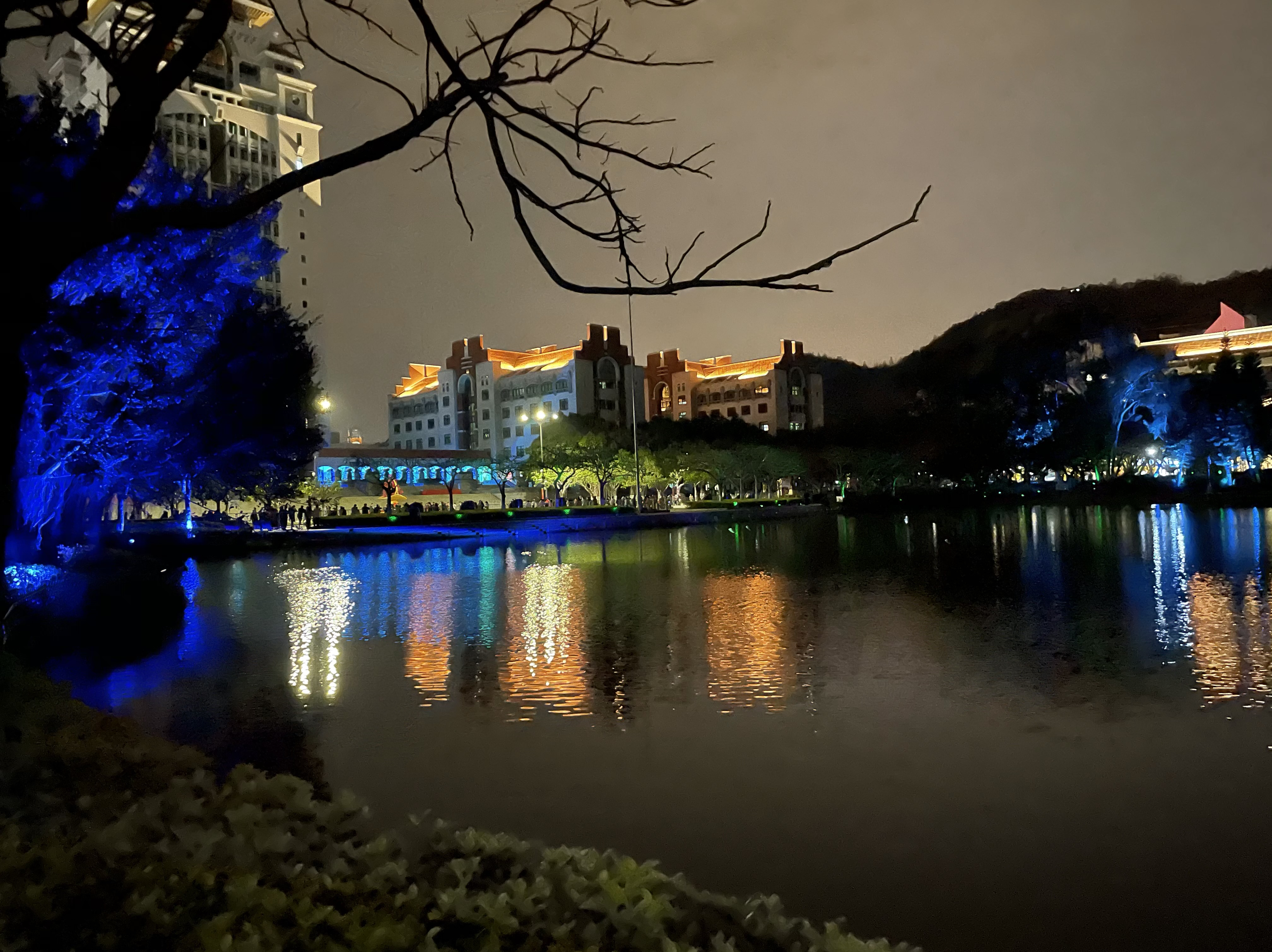 厦门大学芙蓉湖夜景如诗如画