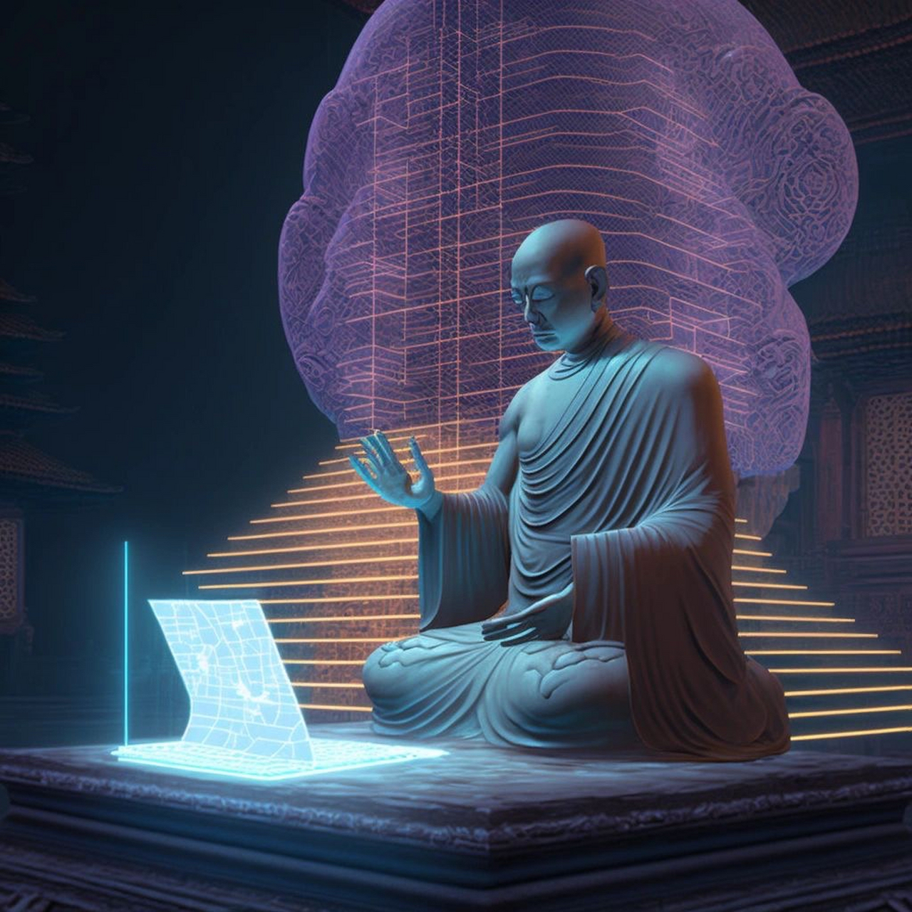 赛博和尚可以超度物理鬼吗|||ai 创作《meta monk 》 在metaverse元