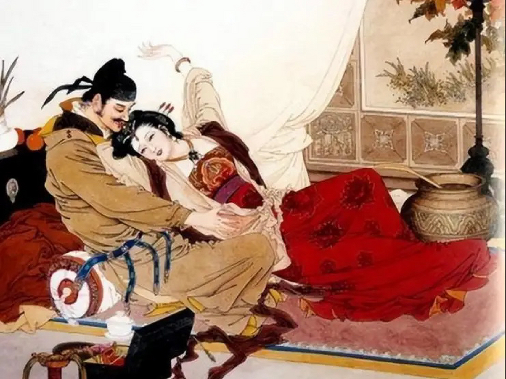 小周后大惊失色,手忙脚乱地离开了皇宫,回到了宫外的家里.