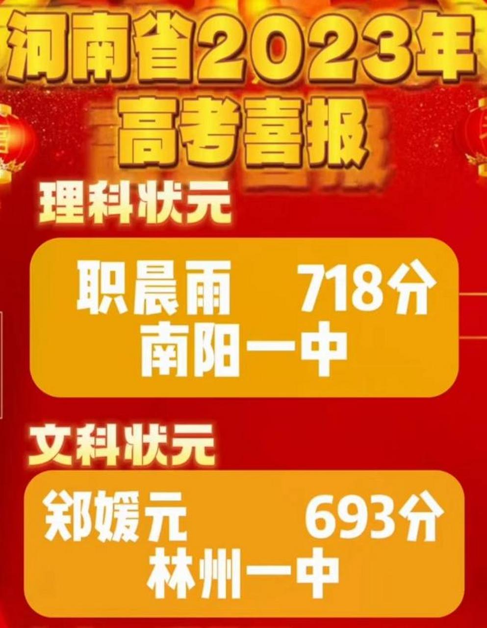 祝贺:[庆祝][赞同]2023年的河南省高考理科状元出自南阳市第一中学