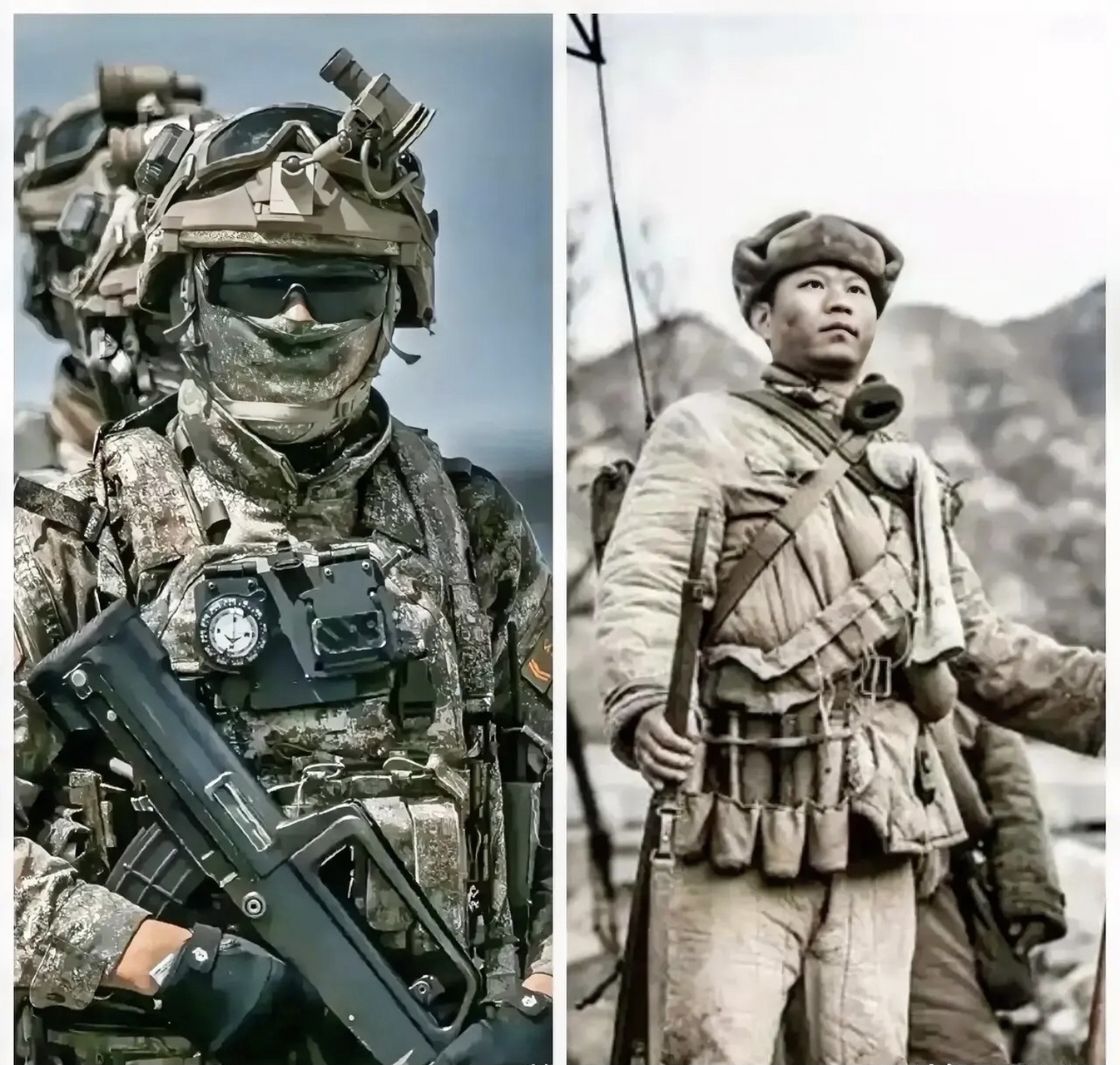 朝鲜战争时中国志愿军和现在的解放军图  朝鲜战争时的志愿军装备简单