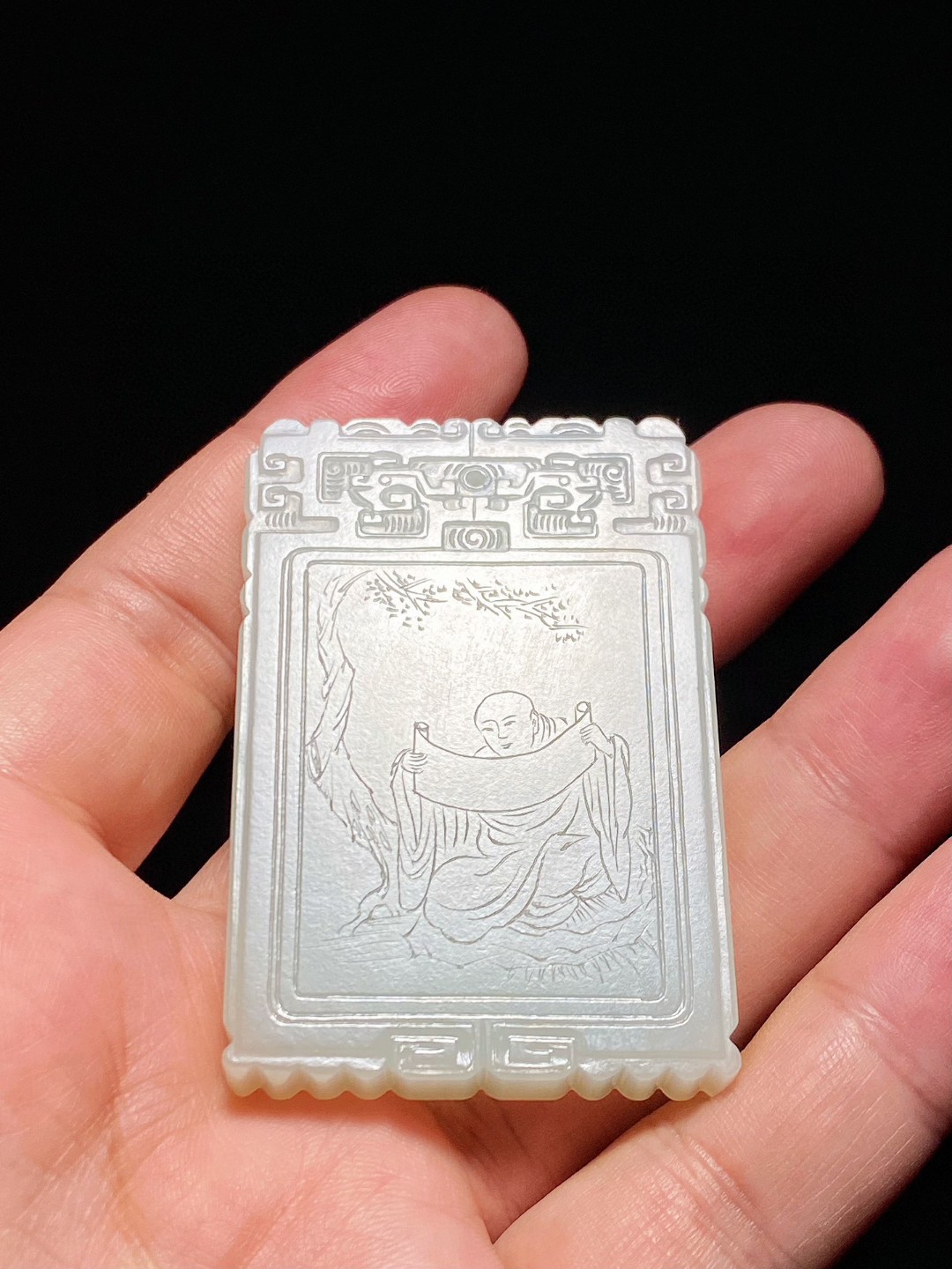 清道光 宏晋款 罗汉图赞 诗文牌