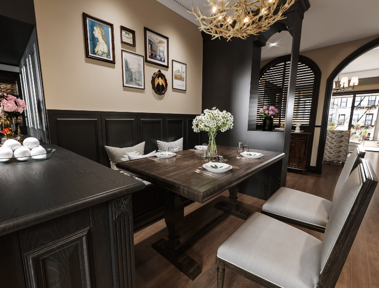 烟台兴瑞装饰美式古典客餐厅装修风格设计作品