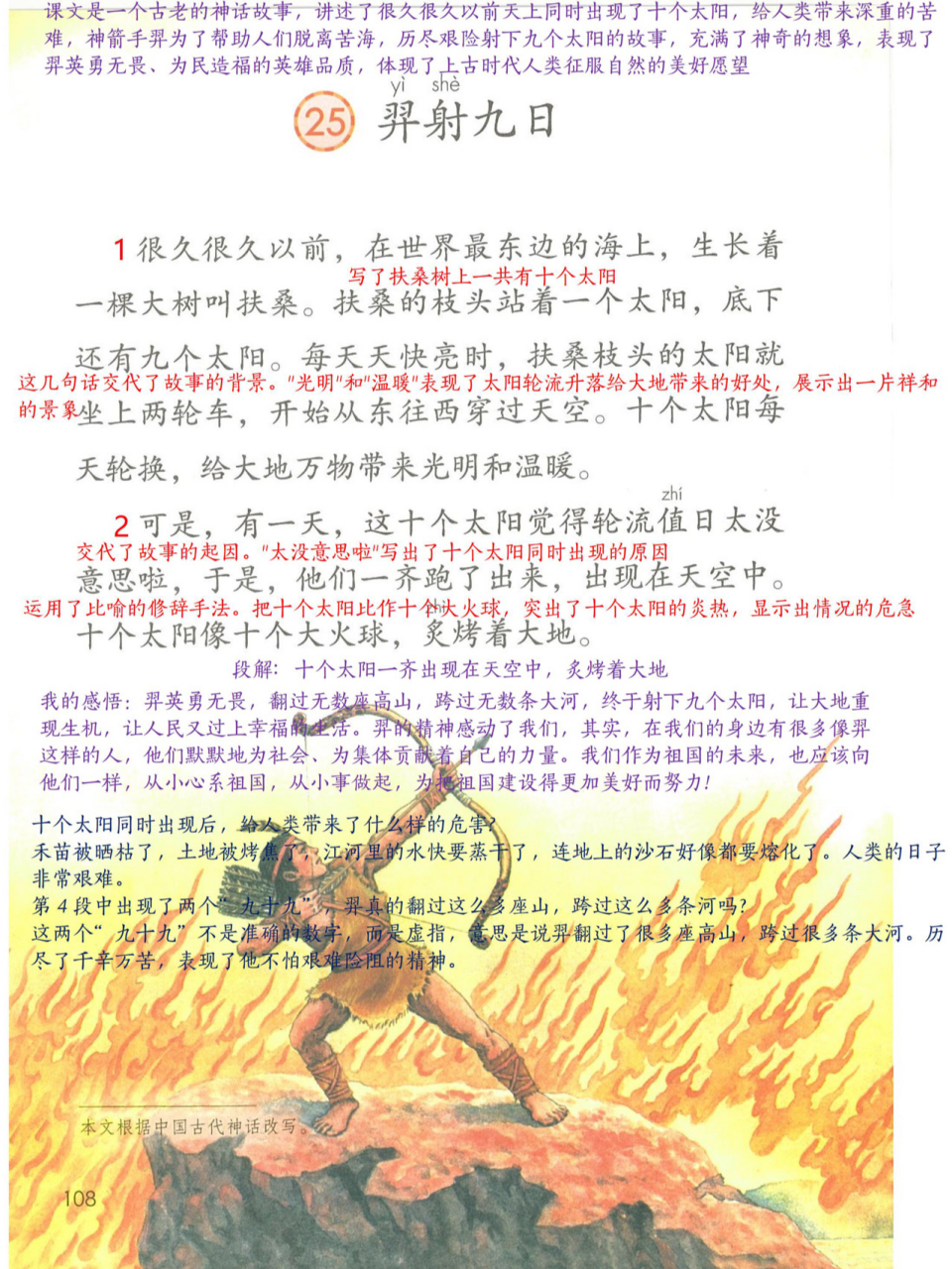 小学二年级语文下册第二十五课《羿射九日》课堂笔记