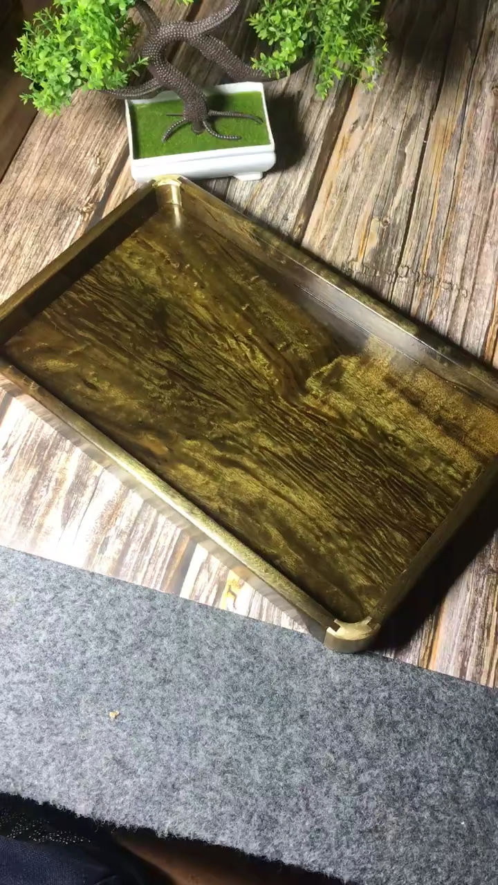 阴沉木金丝楠乌木凤尾闪电纹托盘,规格:32.5-20.5-3cm-度小视