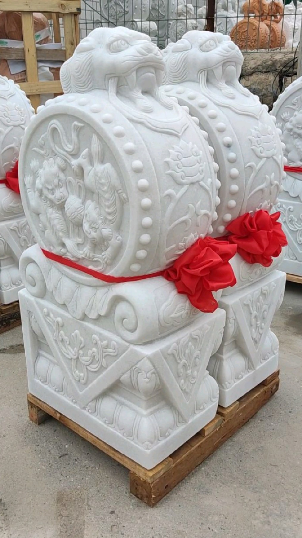 石雕门墩抱鼓石,汉白玉石鼓