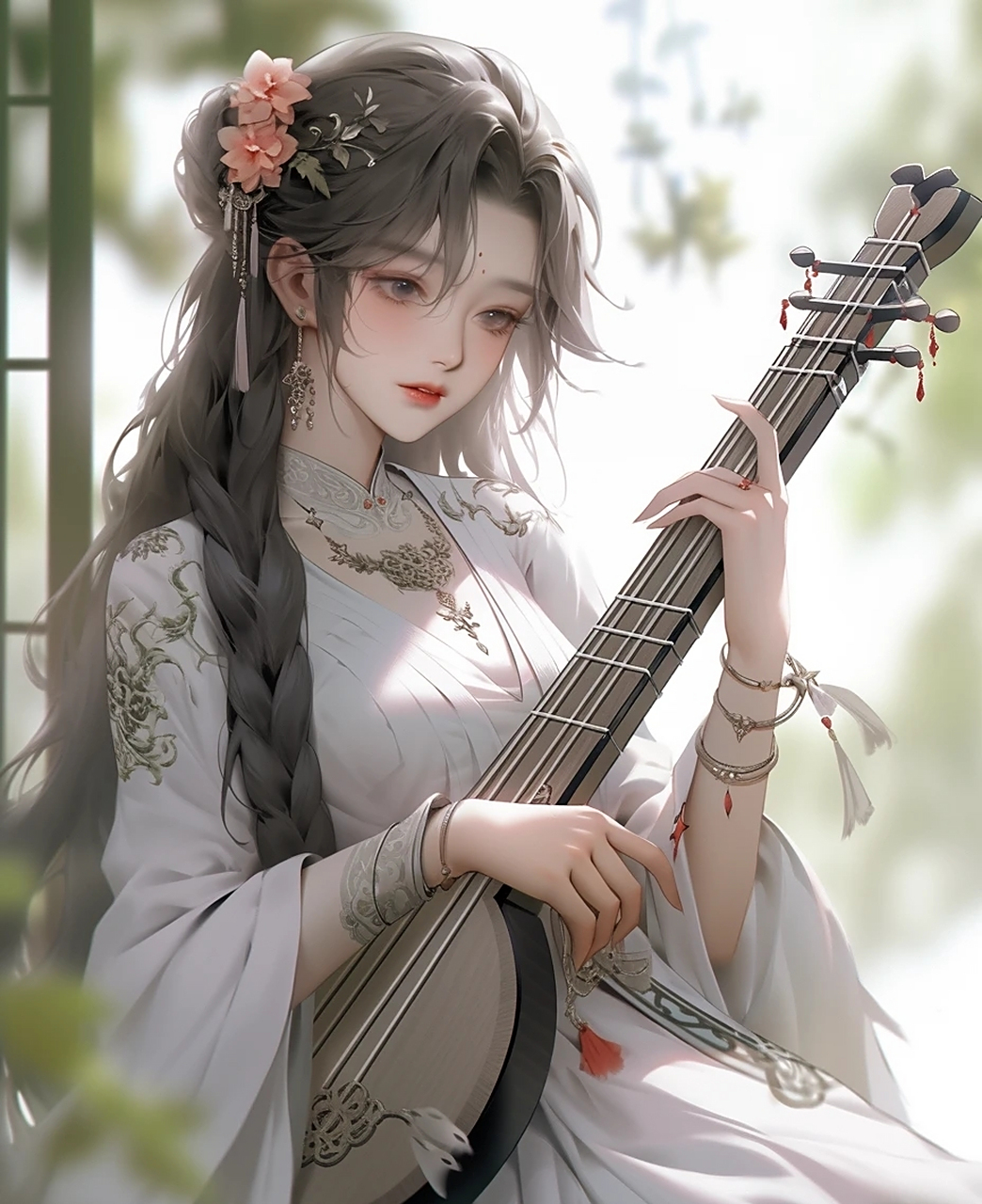 古风温婉美人:一袭素衣,独坐幽篁里,弹琴复长啸.