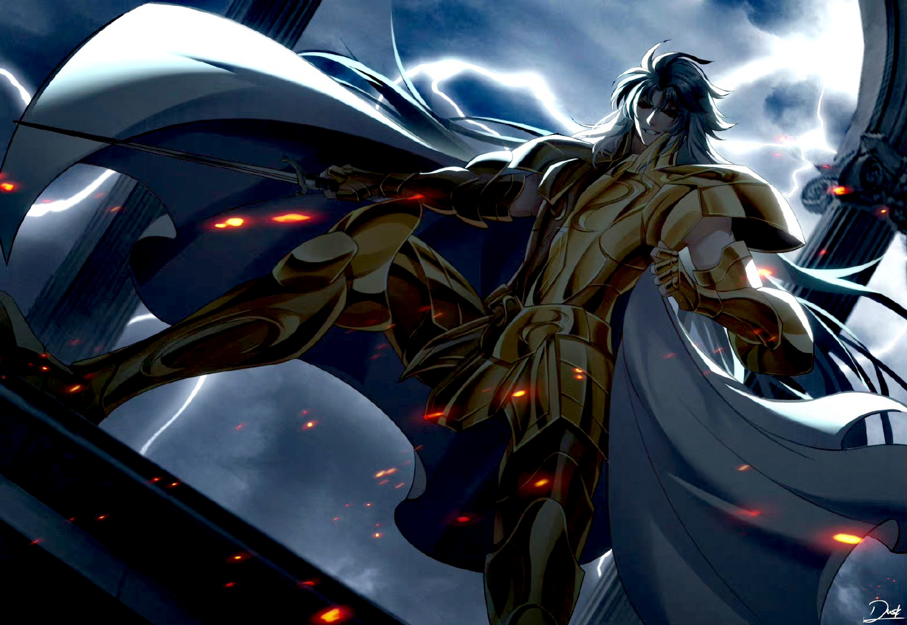 画师dusk绘制的一组双子座黄金圣斗士撒加的同人插画,人物变得更加