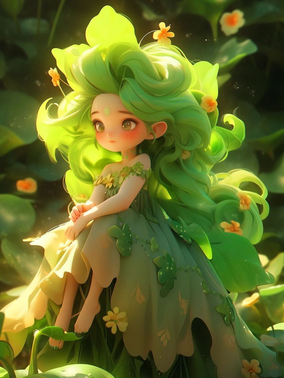 可爱的绿色森林小精灵#素材