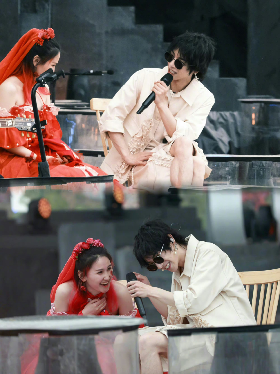 女粉丝为华晨宇穿婚纱# 华晨宇演唱会上,有女粉丝穿着红色婚纱赴约