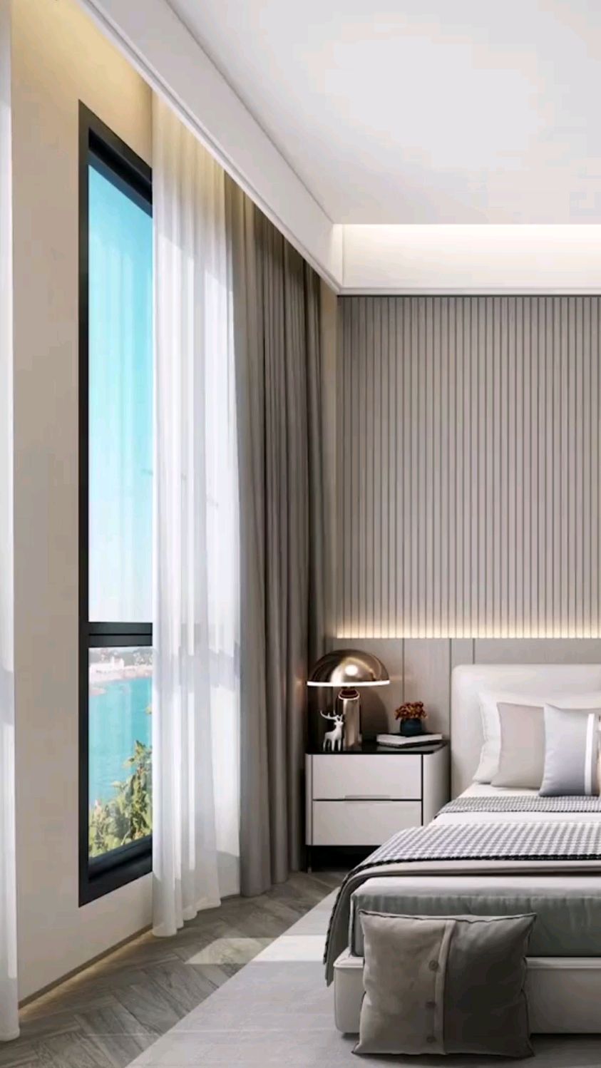 现代风格卧室的设计,暗藏灯带,双眼皮吊顶.-度小视