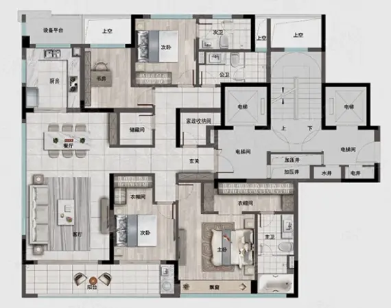 188平米户型,设计了观景大边厅