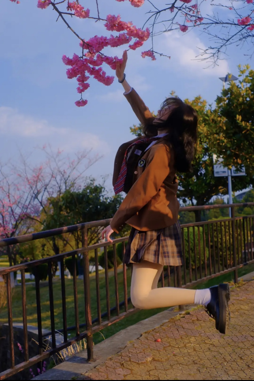 梅花树下的日系jk制服美女