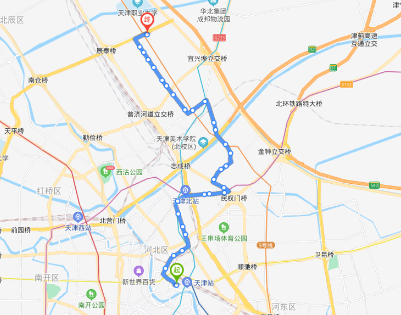 天津火车北站途经公交车路线乘坐点及其运行时间