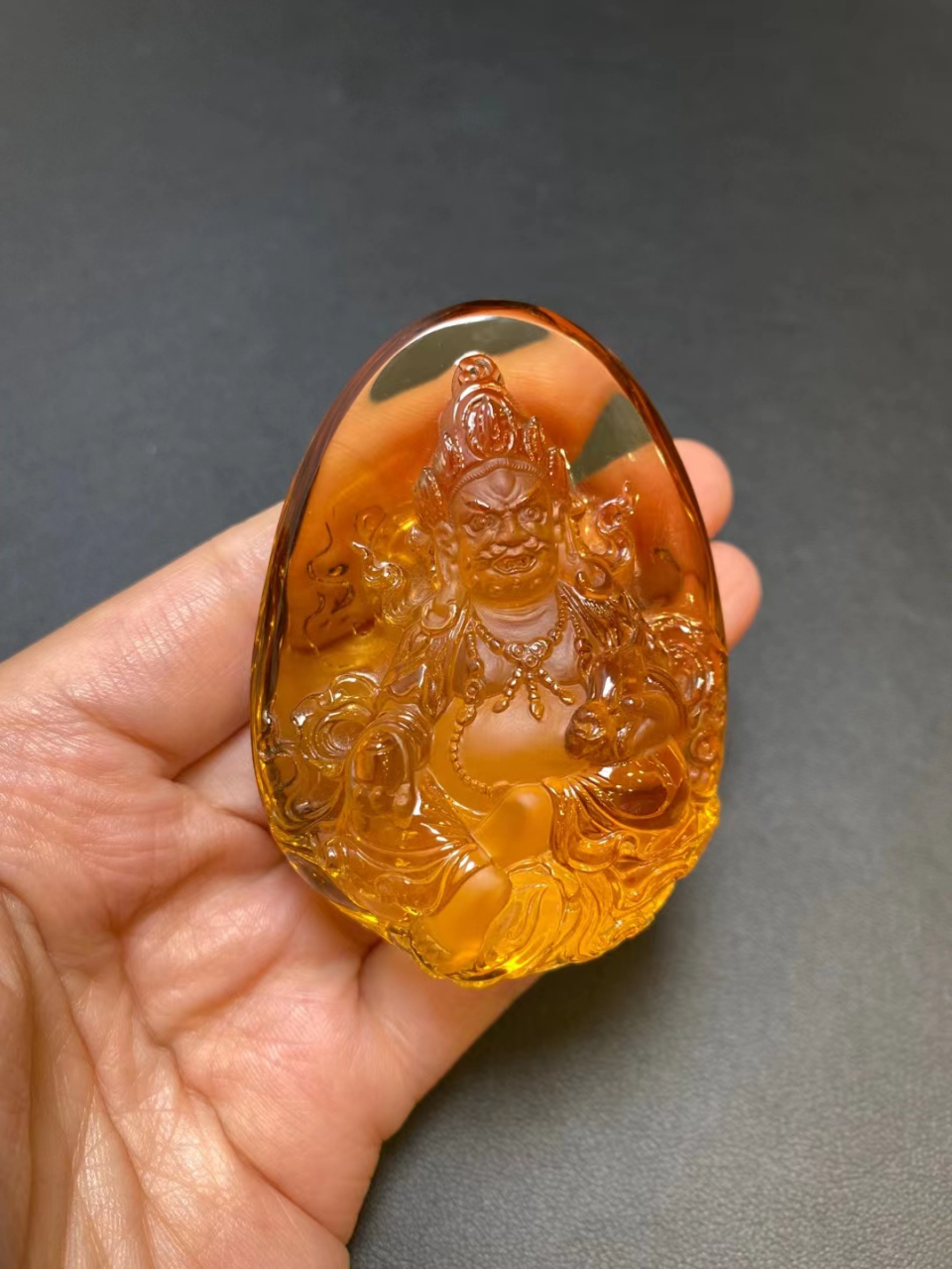 手工雕刻黄水晶财神吊坠 可做小摆件#黄财神吊坠