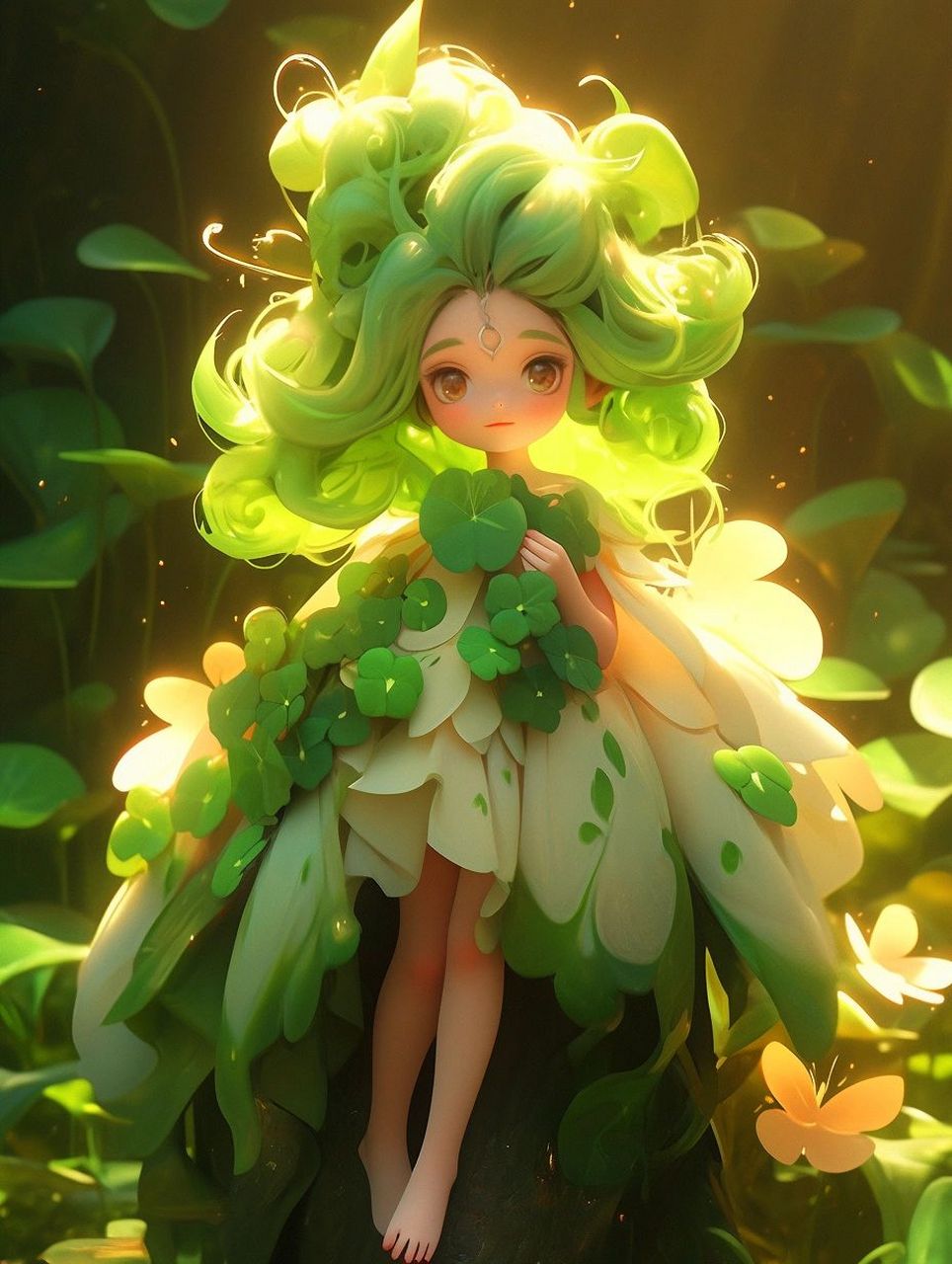 可爱的绿色森林小精灵#素材